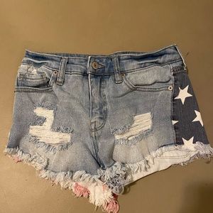 High Waisted Ripped American Flag Jean Shorts